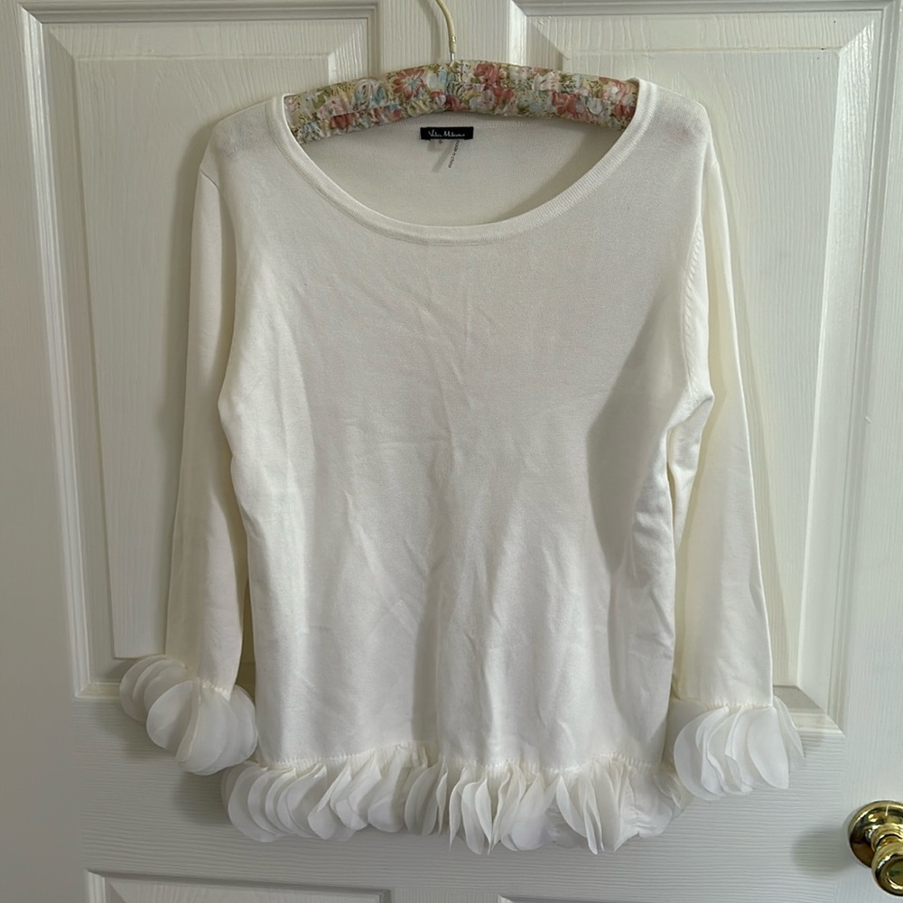 SOLD Vila Milano white long sleeve tee textured trim